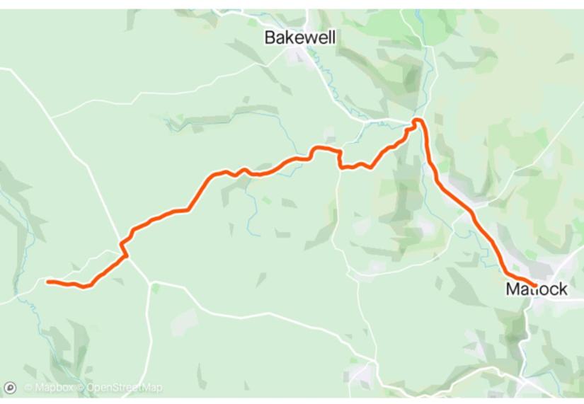 Map of route from Matlock to Hartington