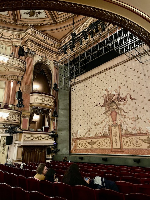 A view of the stage before the curtains rise