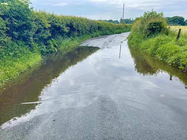 The lane with a bit of flooding.