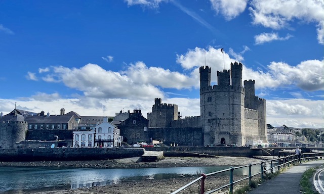 Caernarfon Castle and the waterfront in the near distance.