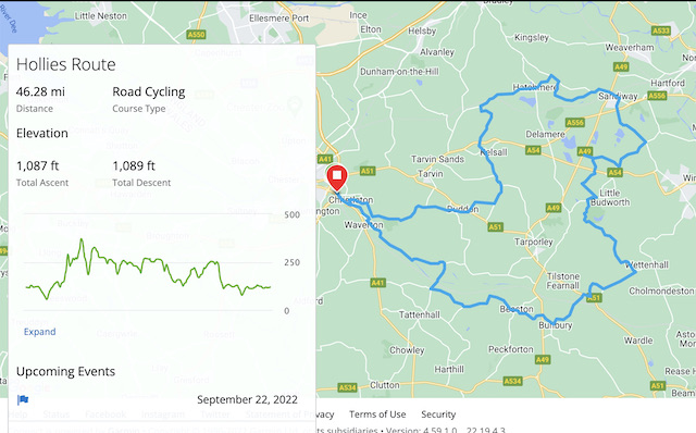 A map and elevation info on the cycle ride.
