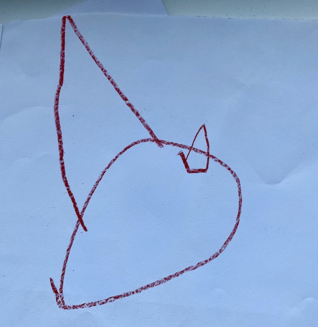 Child's red crayon drawing of Mars