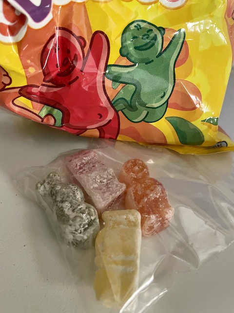 4 jelly babies in a pack next to their bigger original bag