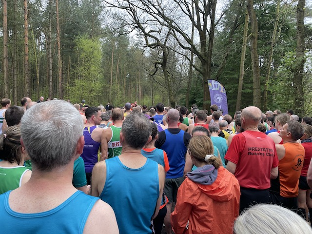 Runners in forest, ready to start