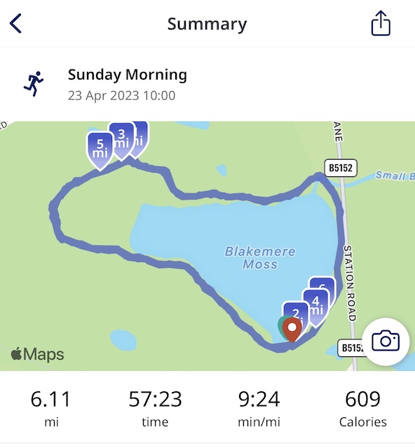 My running stats for the race. 6.11 in 57.23 minutes