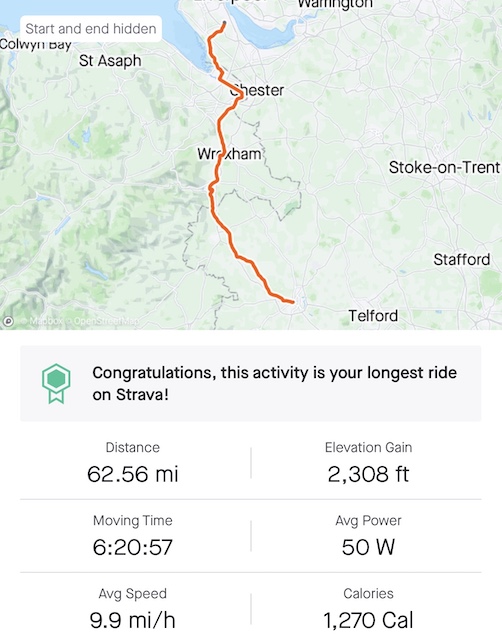 Day 2 stats on strava, with 62.56 miles and 2308 ft of elevation.