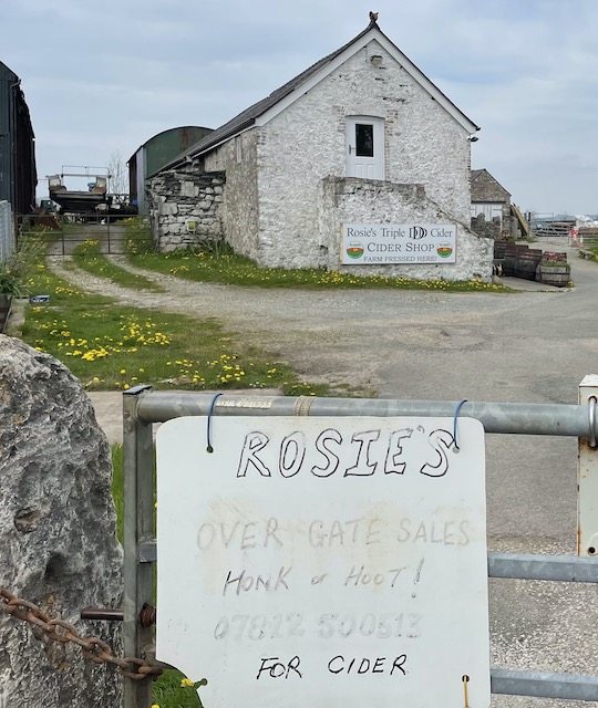 Rosie's Cider farm, sign on the gate.