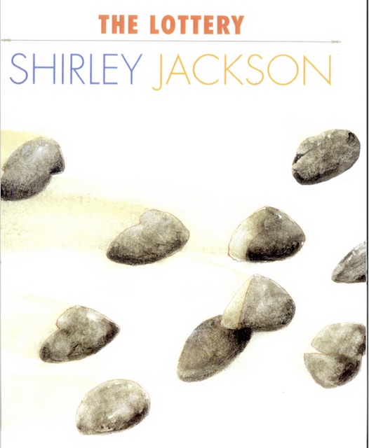Front cover of the story The Lottery by Shirley Jackson, featuring a number of stones.