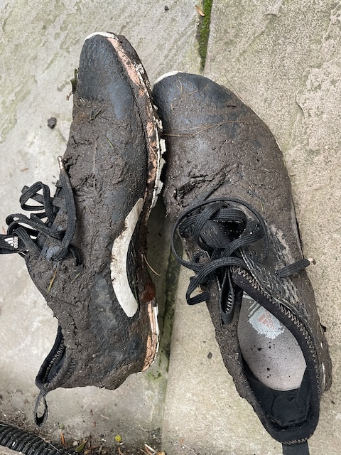 Very muddy running shoes