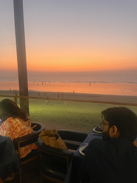 Watching the sun go down from the Estella restaurant on Juhu beach.