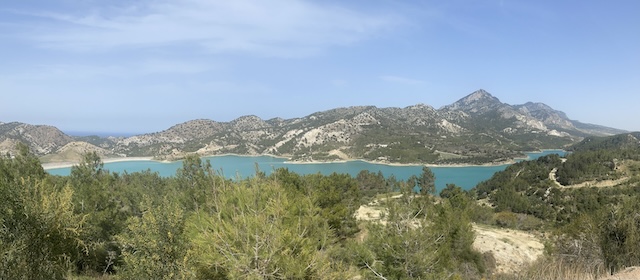 Artificial lake surrounded by mountains