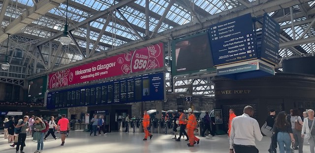 Glasgow Central station with the glass and iron roof