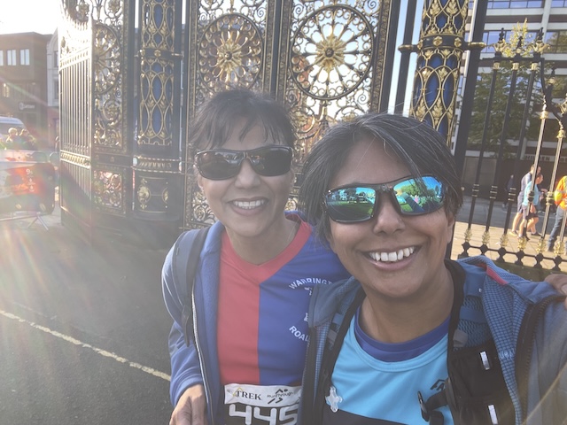 My sister and I at the beginning in front of the golden gates of Warrington Town Hall