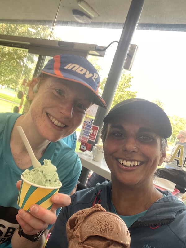 Alex and I showing our post-parkrun ice creams.