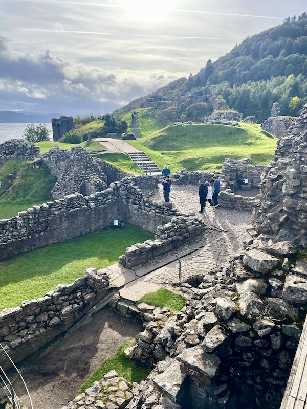 A close up of Urquhart Castle ruins on a sunny day.